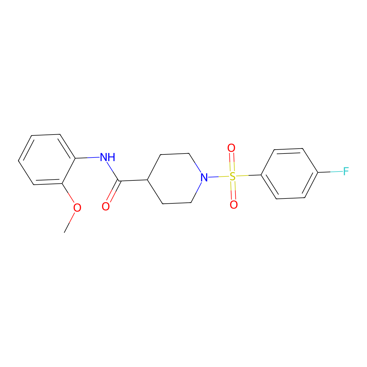 1-(4-fluorophenyl)sulfonyl-N-(2-methoxyphenyl)piperidine-4-carboxamide molecular structure, CAS 460046-48-4