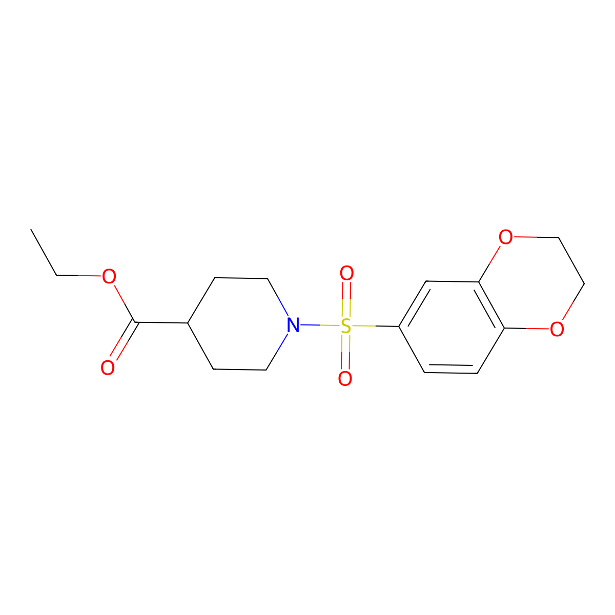 Ethyl 1-(2,3-dihydro-1,4-benzodioxin-6-ylsulfonyl)piperidine-4-carboxylate molecular structure, CAS 460046-52-0