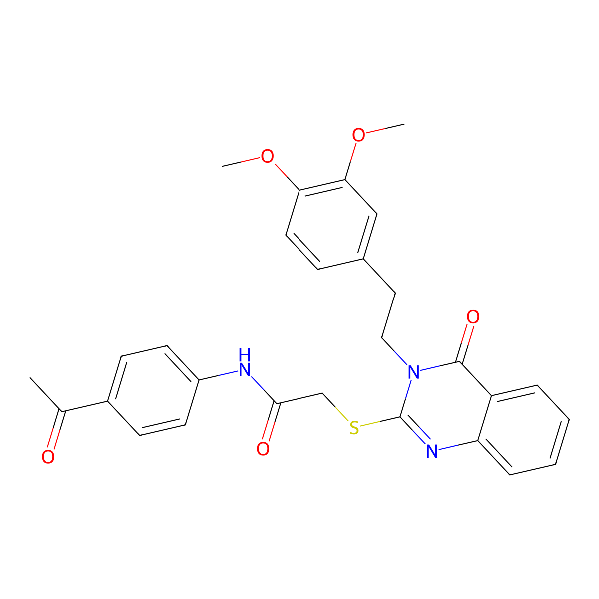 N-(4-acetylphenyl)-2-[3-[2-(3,4-dimethoxyphenyl)ethyl]-4-oxoquinazolin-2-yl]sulfanylacetamide molecular structure, CAS 460055-72-5