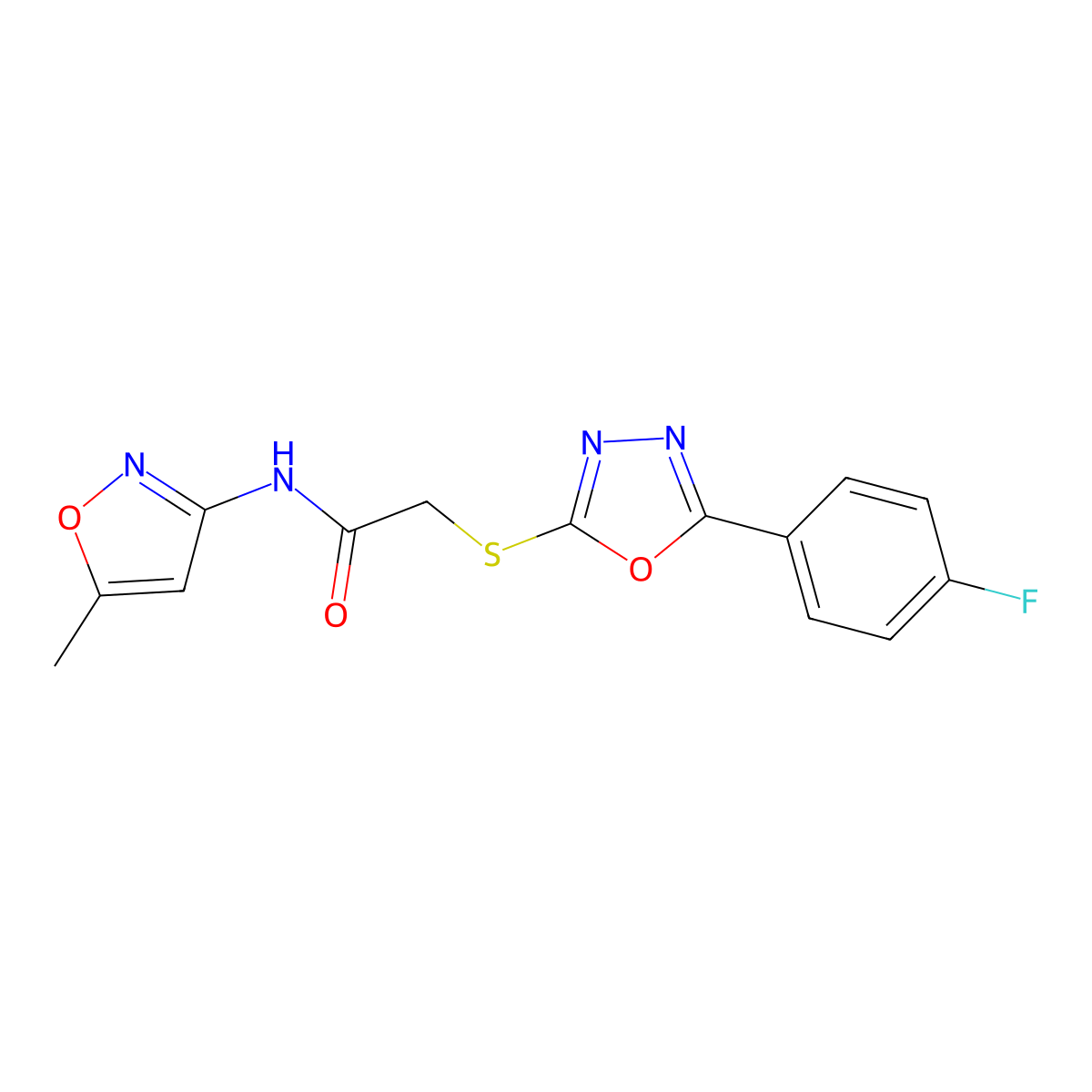 2-((5-(4-fluorophenyl)-1,3,4-oxadiazol-2-yl)thio)-N-(5-methylisoxazol-3-yl)acetamide molecular structure, CAS 460064-02-2