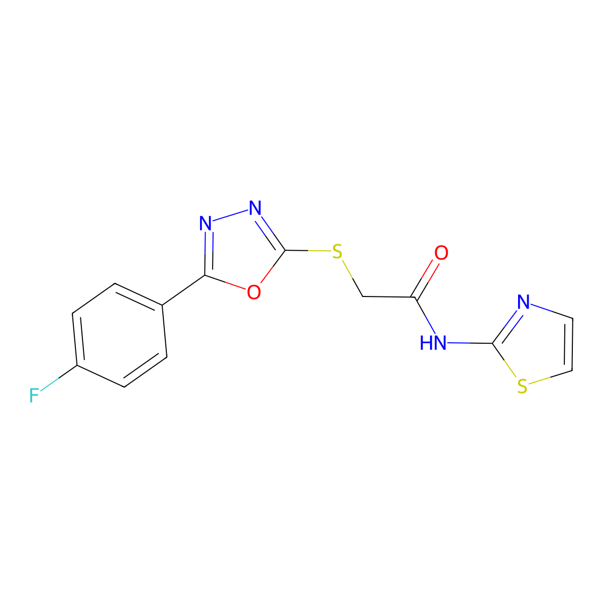 2-((5-(4-fluorophenyl)-1,3,4-oxadiazol-2-yl)thio)-N-(thiazol-2-yl)acetamide molecular structure, CAS 460064-04-4
