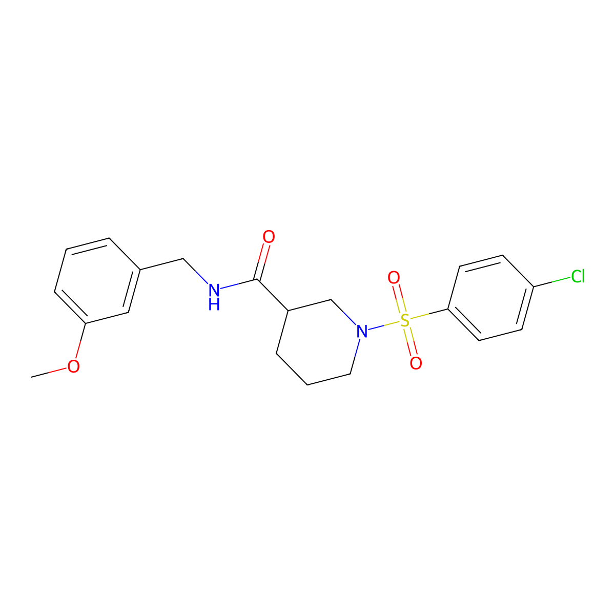 1-(4-chlorophenyl)sulfonyl-N-[(3-methoxyphenyl)methyl]piperidine-3-carboxamide molecular structure, CAS 460327-60-0