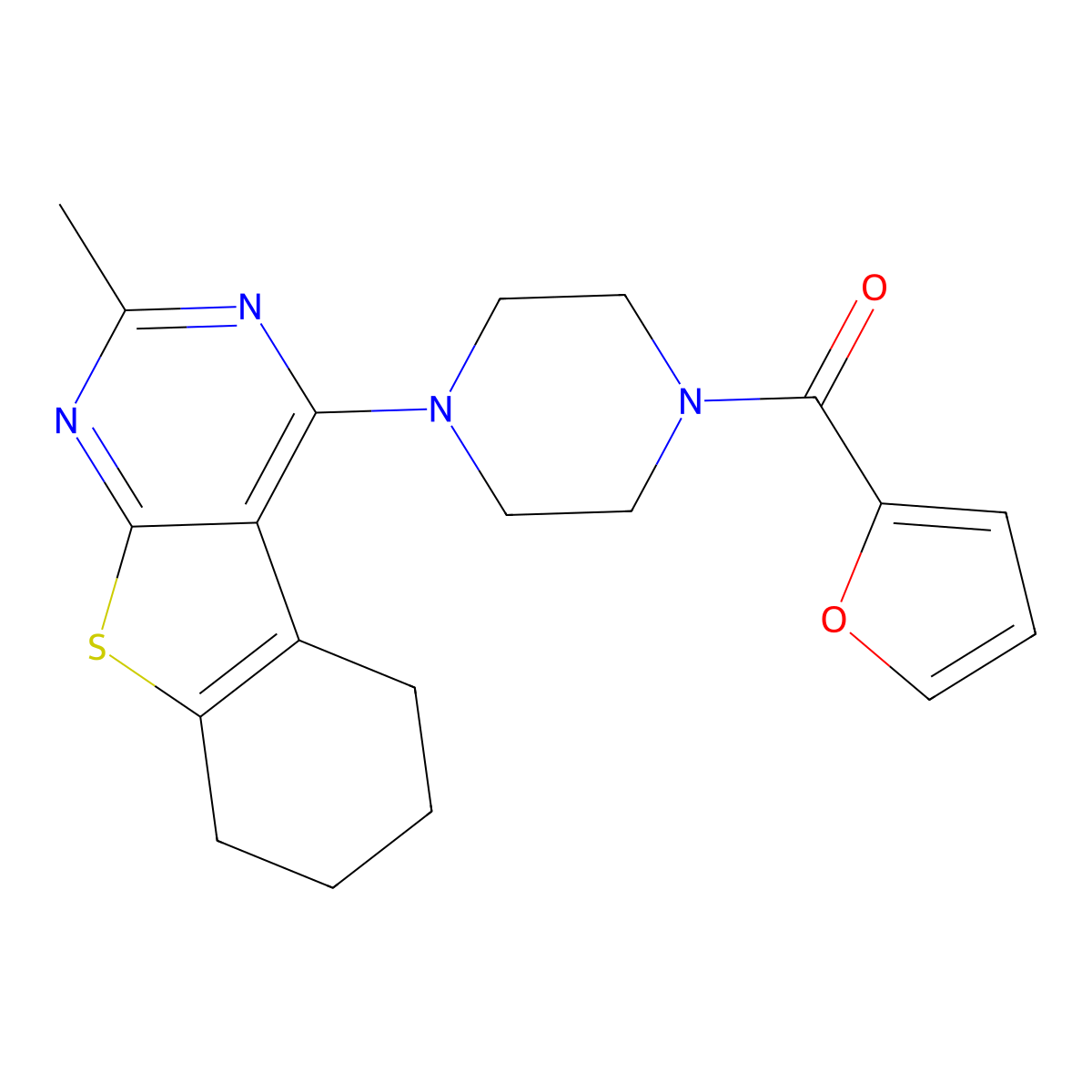 2-Furanyl-[4-(2-methyl-5,6,7,8-tetrahydro-[1]benzothiolo[2,3-d]pyrimidin-4-yl)-1-piperazinyl]methanone molecular structure, CAS 460331-61-7