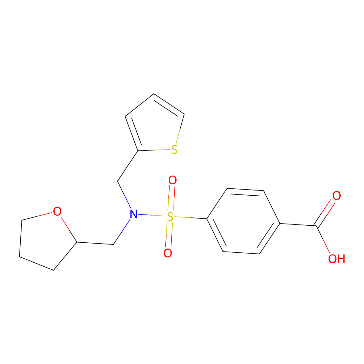 4-[(Tetrahydrofuran-2-ylmethyl)(thiophen-2-ylmethyl)sulfamoyl]benzoic acid molecular structure, CAS 460338-63-0
