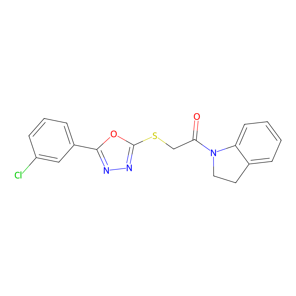 2-{[5-(3-chlorophenyl)-1,3,4-oxadiazol-2-yl]sulfanyl}-1-(2,3-dihydro-1H-indol-1-yl)ethan-1-one molecular structure, CAS 460339-35-9