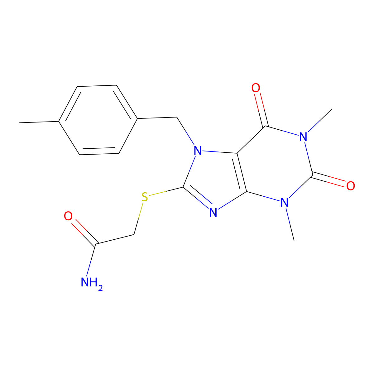 2-((1,3-dimethyl-7-(4-methylbenzyl)-2,6-dioxo-2,3,6,7-tetrahydro-1H-purin-8-yl)thio)acetamide molecular structure, CAS 460360-59-2