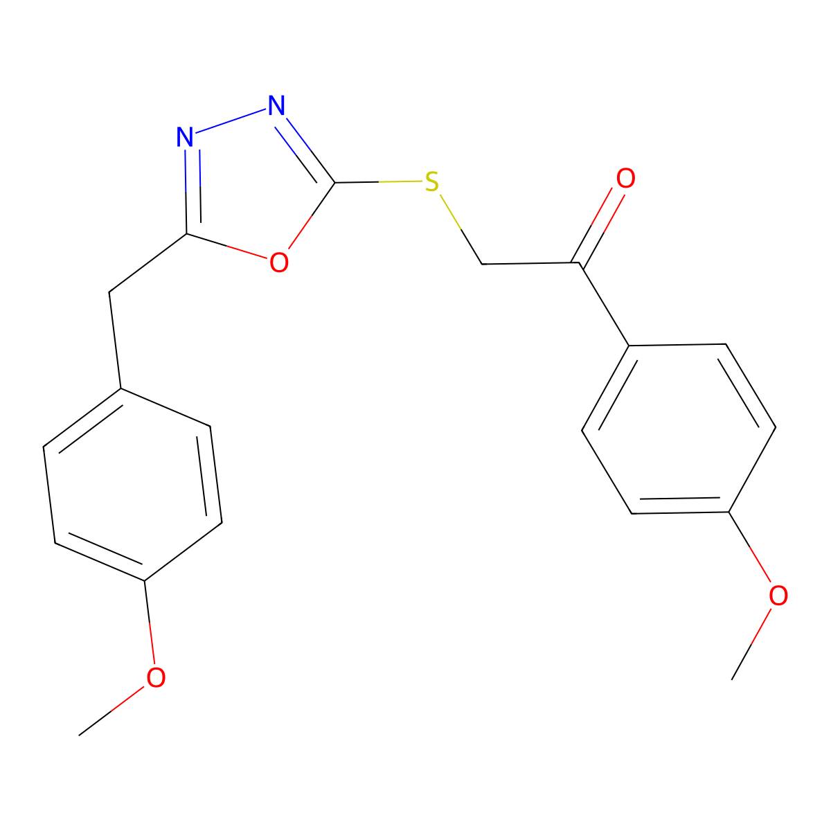 2-{[5-(4-Methoxybenzyl)-1,3,4-oxadiazol-2-yl]sulfanyl}-1-(4-methoxyphenyl)ethanone molecular structure, CAS 460364-48-1