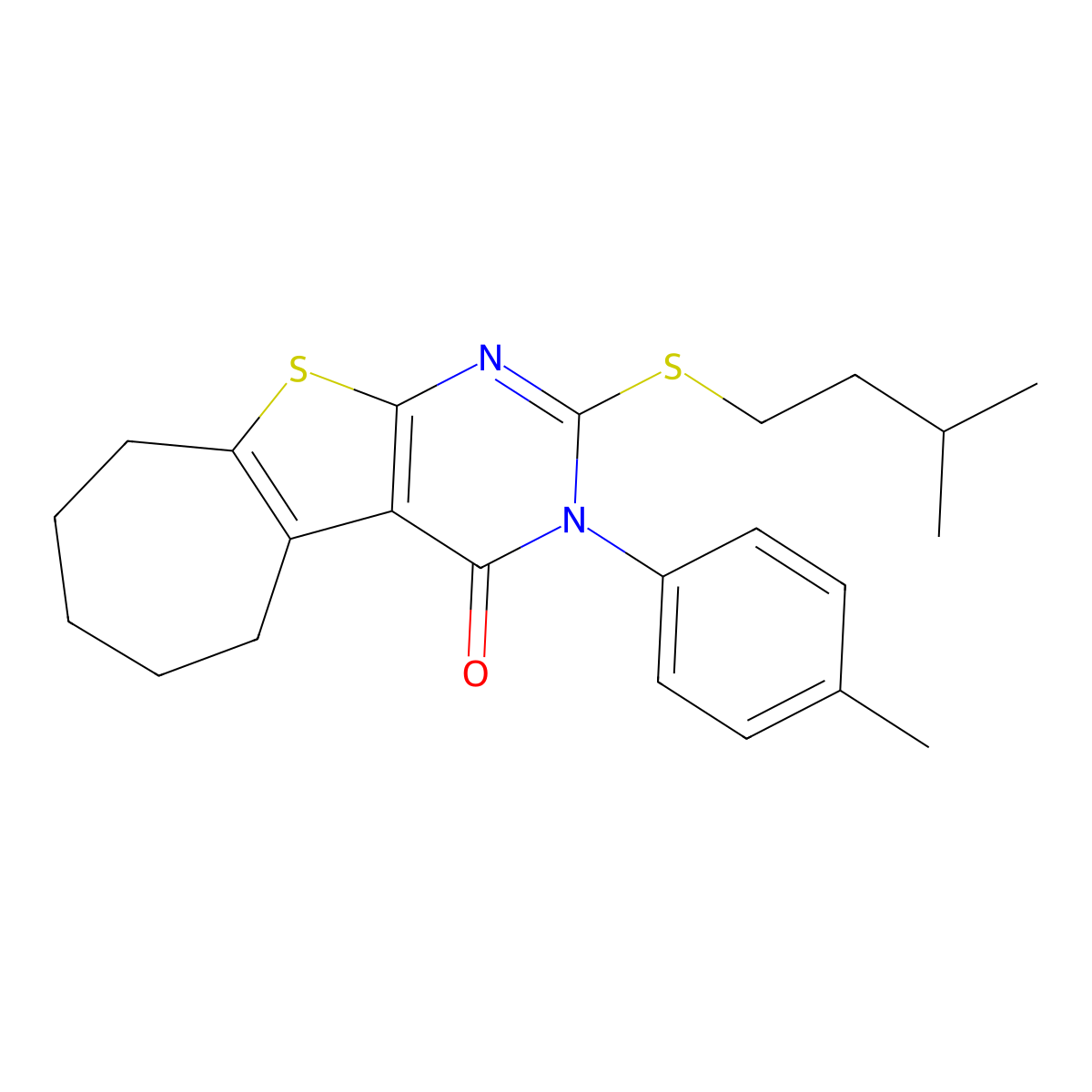 2-(isopentylsulfanyl)-3-(4-methylphenyl)-3,5,6,7,8,9-hexahydro-4H-cyclohepta[4,5]thieno[2,3-d]pyrimidin-4-one molecular structure, CAS 4604-71-1