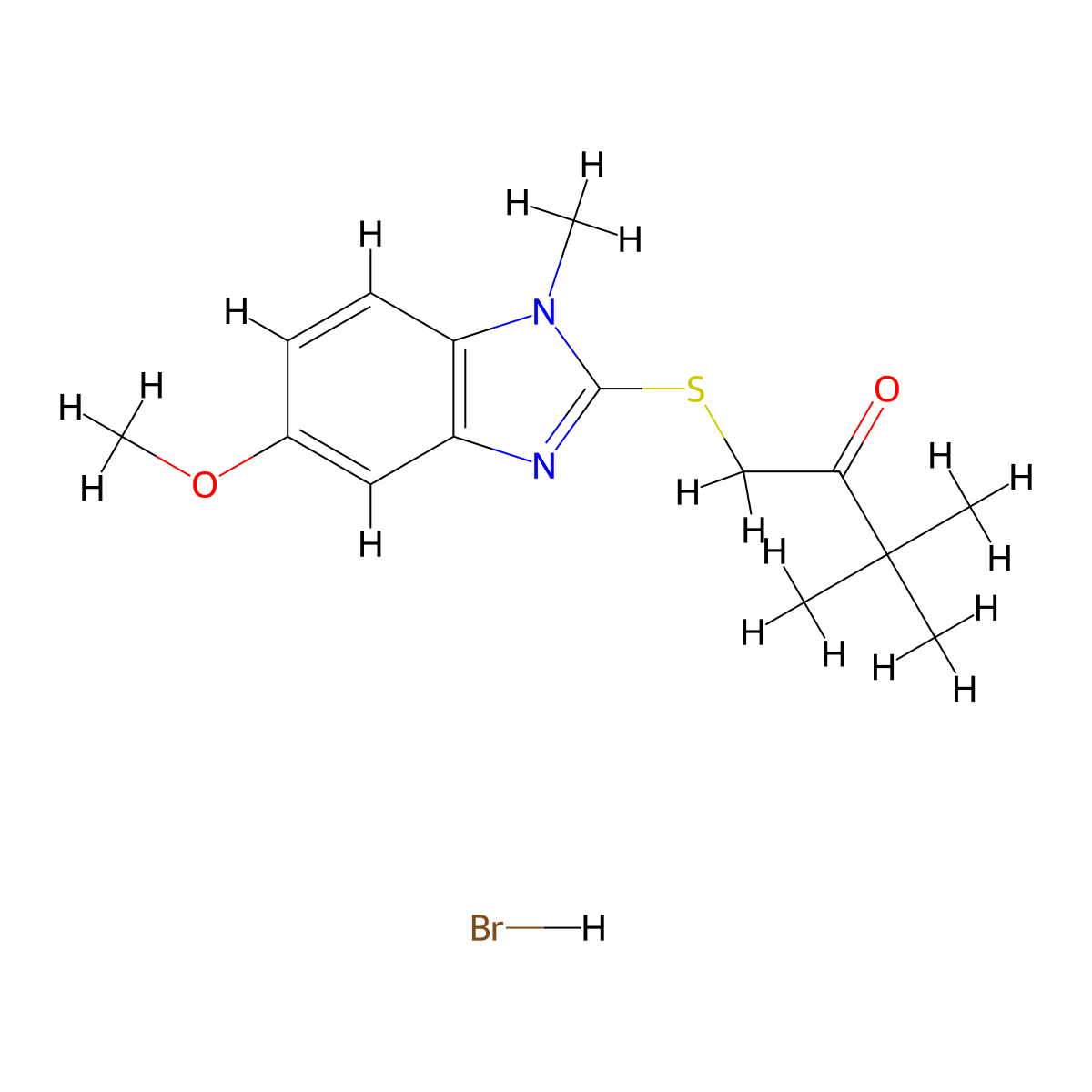 1-[(5-methoxy-1-methyl-1H-benzimidazol-2-yl)thio]-3,3-dimethyl-2-butanone hydrobromide molecular structure, CAS 460708-97-8