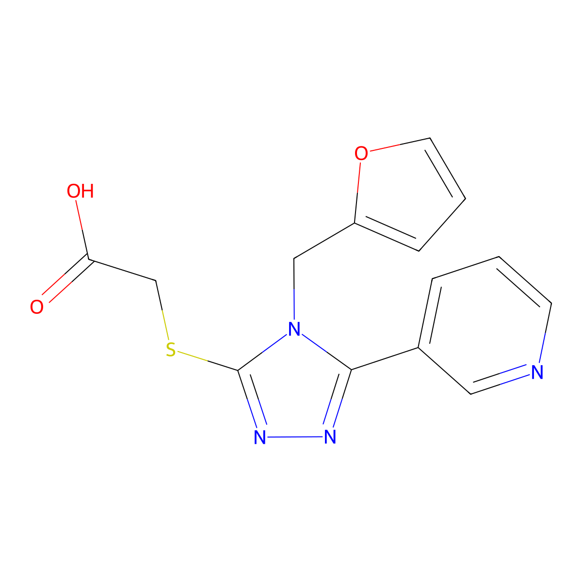 2-{[4-(furan-2-ylmethyl)-5-(pyridin-3-yl)-4H-1,2,4-triazol-3-yl]sulfanyl}acetic acid molecular structure, CAS 460713-91-1