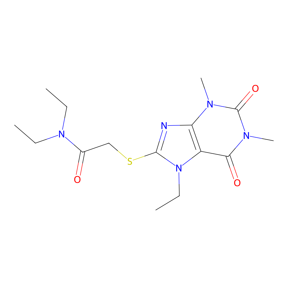 N,N-diethyl-2-(7-ethyl-1,3-dimethyl-2,6-dioxopurin-8-yl)sulfanylacetamide molecular structure, CAS 460715-99-5