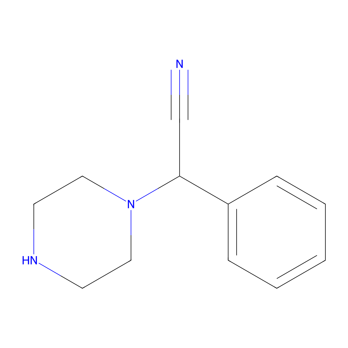 2-Phenyl-2-(piperazin-1-yl)acetonitrile molecular structure, CAS 460720-86-9