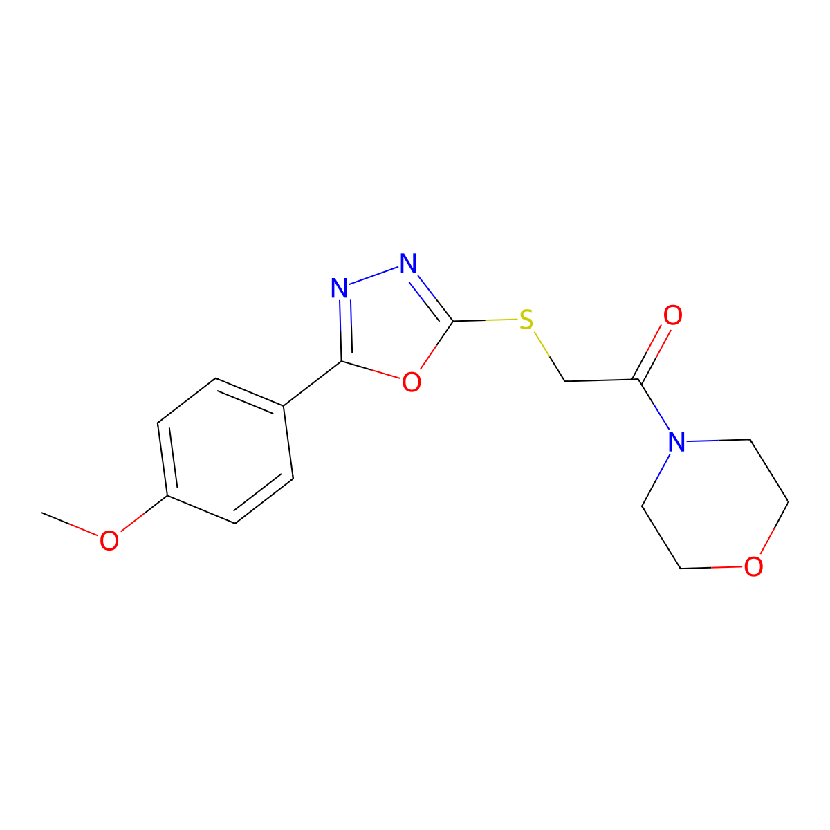 2-((5-(4-Methoxyphenyl)-1,3,4-oxadiazol-2-yl)thio)-1-morpholinoethanone molecular structure, CAS 460723-94-8