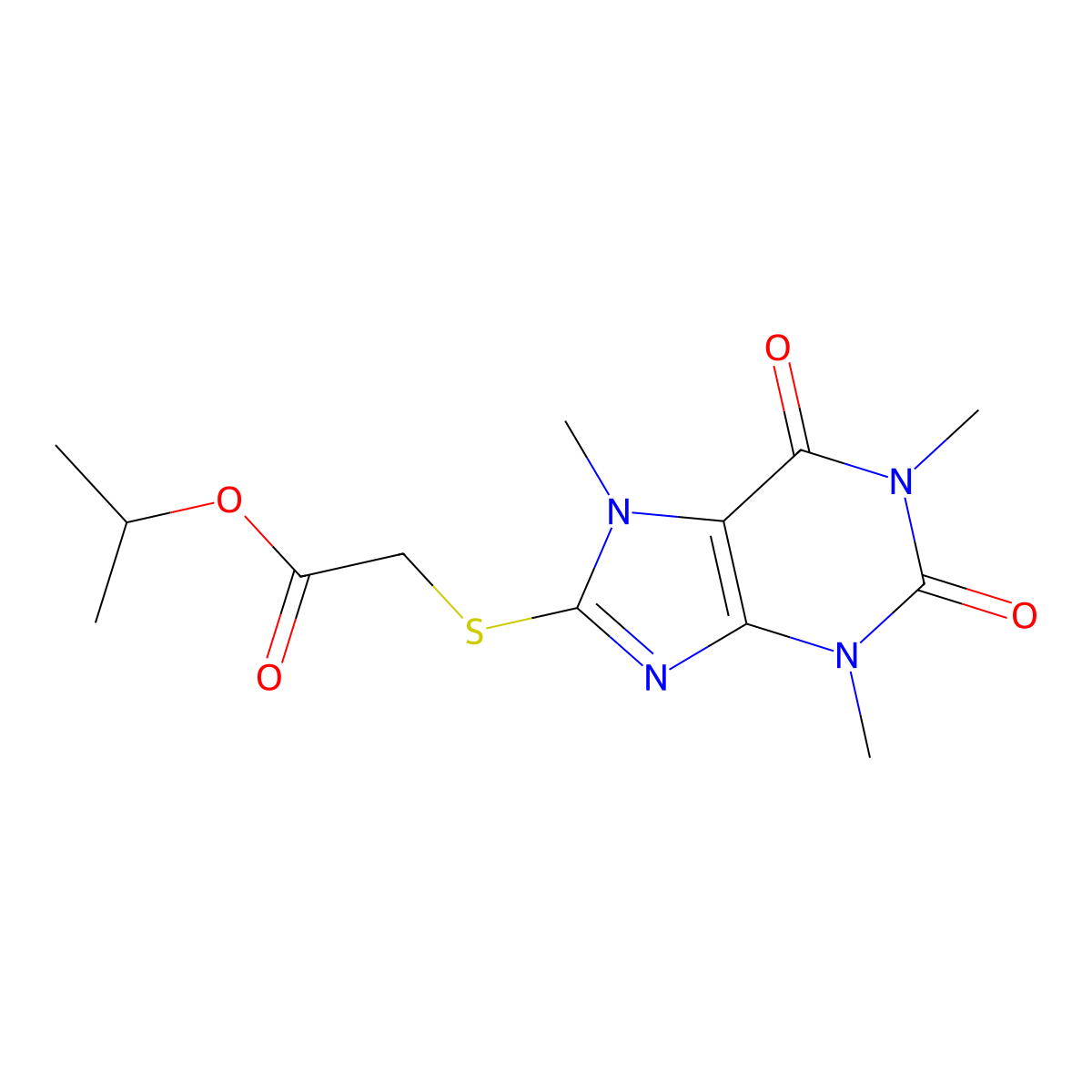 Propan-2-yl 2-(1,3,7-trimethyl-2,6-dioxopurin-8-yl)sulfanylacetate molecular structure, CAS 460725-20-6