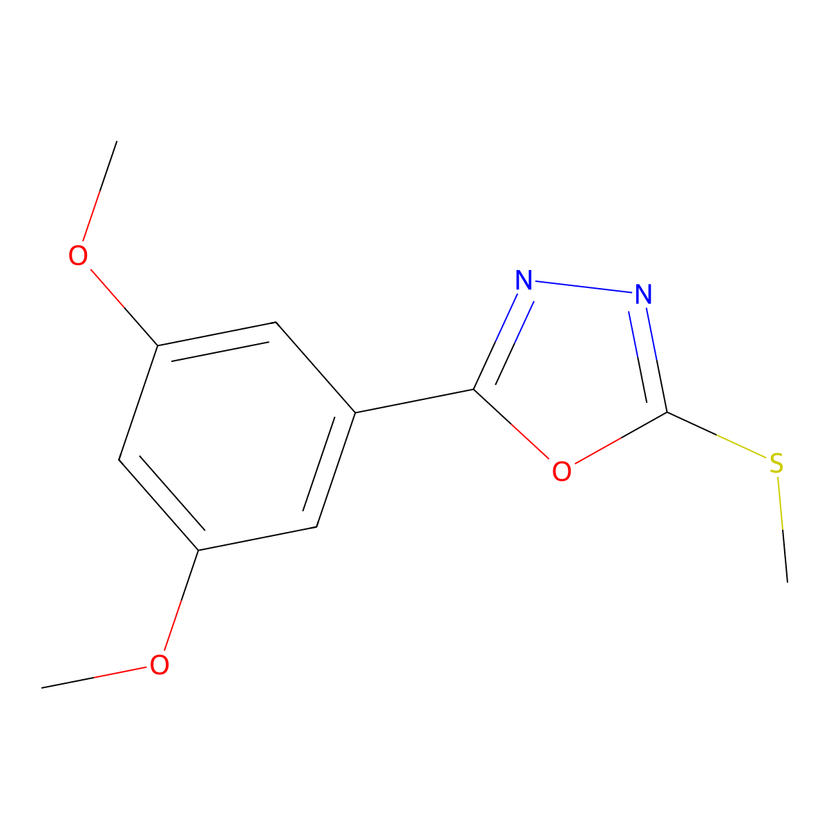 2-(3,5-Dimethoxyphenyl)-5-(methylsulfanyl)-1,3,4-oxadiazole molecular structure, CAS 460728-05-6