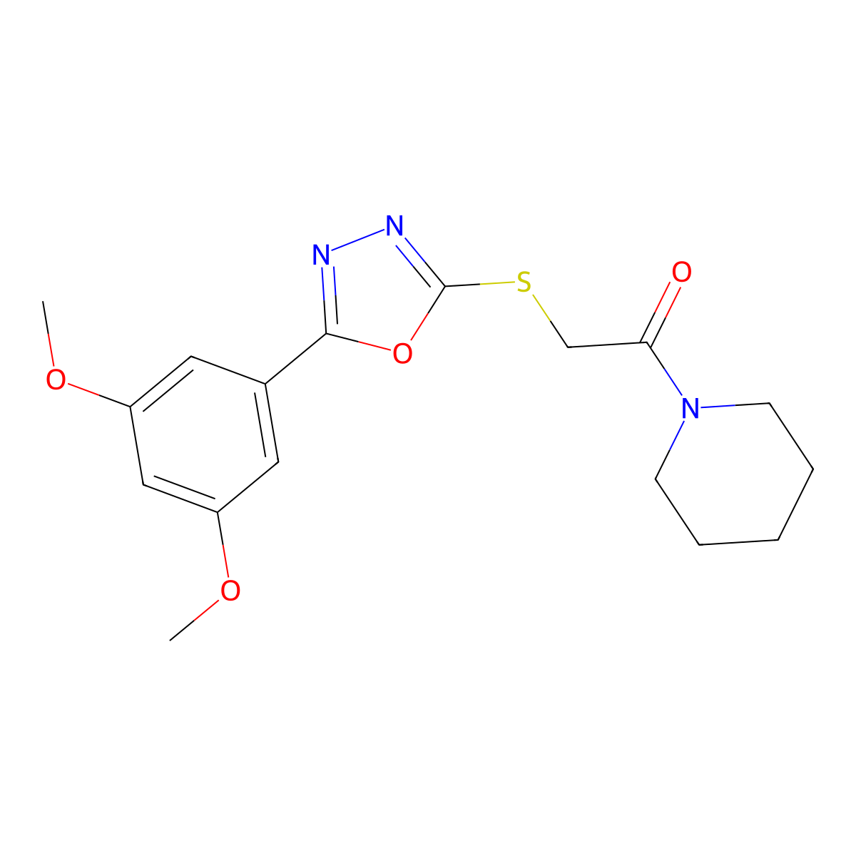 2-{[5-(3,5-Dimethoxyphenyl)-1,3,4-oxadiazol-2-yl]sulfanyl}-1-(piperidin-1-yl)ethan-1-one molecular structure, CAS 460728-11-4