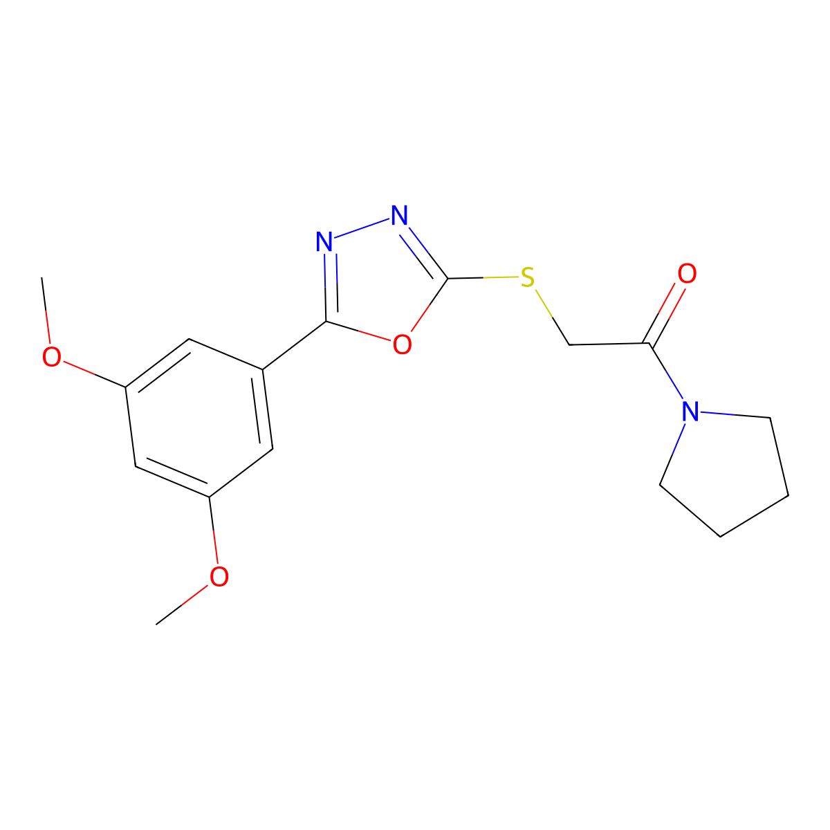 2-{[5-(3,5-Dimethoxyphenyl)-1,3,4-oxadiazol-2-yl]sulfanyl}-1-(pyrrolidin-1-yl)ethan-1-one molecular structure, CAS 460728-14-7