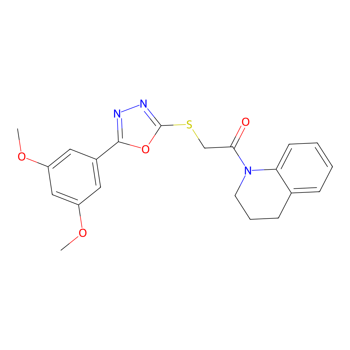 1-(3,4-Dihydro-2H-quinolin-1-yl)-2-[5-(3,5-dimethoxy-phenyl)-[1,3,4]oxadiazol-2-ylsulfanyl]-ethanone molecular structure, CAS 460732-67-6