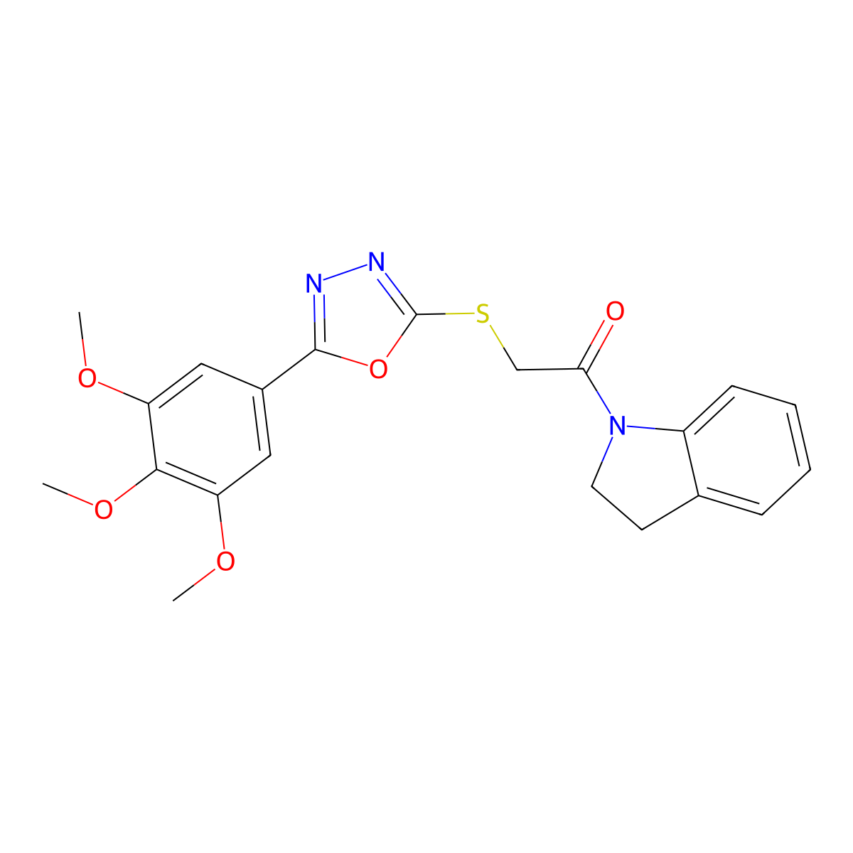 1-(2,3-Dihydroindol-1-yl)-2-[[5-(3,4,5-trimethoxyphenyl)-1,3,4-oxadiazol-2-yl]sulfanyl]ethanone molecular structure, CAS 460732-97-2