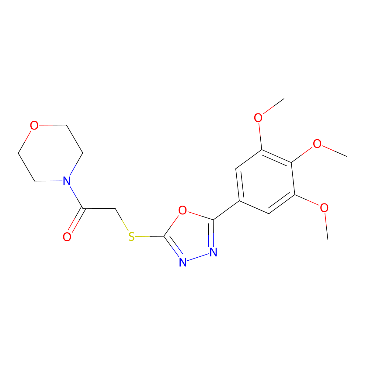 1-Morpholin-4-yl-2-[[5-(3,4,5-trimethoxyphenyl)-1,3,4-oxadiazol-2-yl]sulfanyl]ethanone molecular structure, CAS 460733-09-9