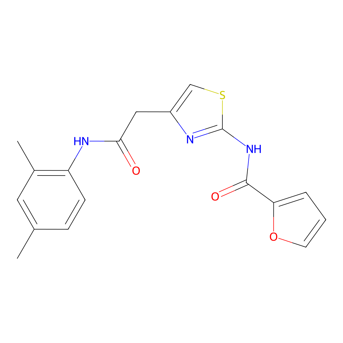 N-(4-{[(2,4-dimethylphenyl)carbamoyl]methyl}-1,3-thiazol-2-yl)furan-2-carboxamide molecular structure, CAS 460734-48-9