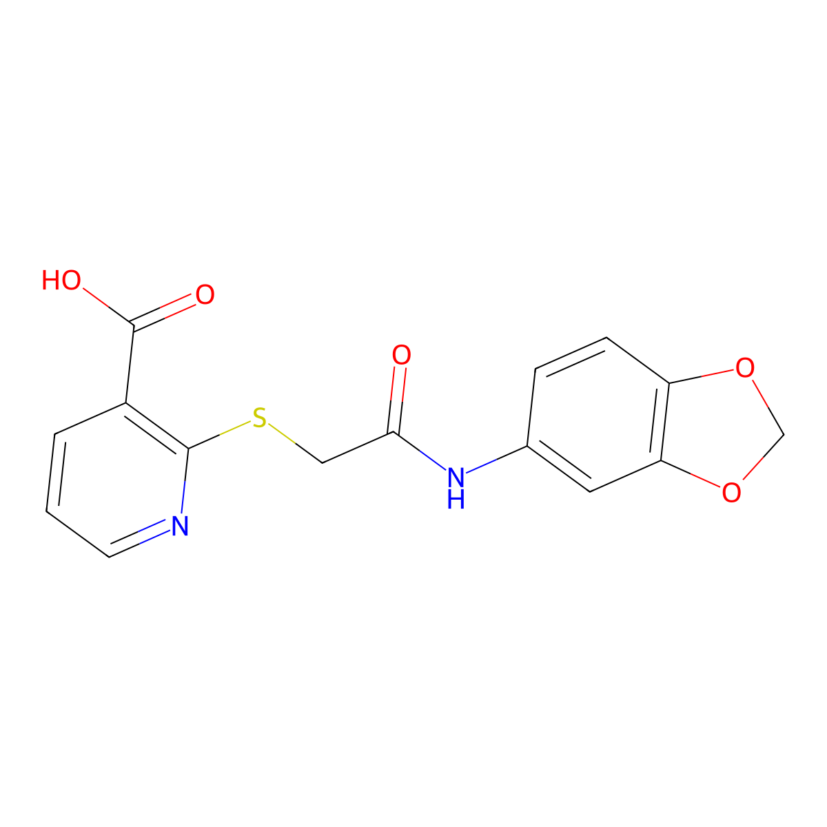 2-({[(2H-1,3-benzodioxol-5-yl)carbamoyl]methyl}sulfanyl)pyridine-3-carboxylic acid molecular structure, CAS 460736-32-7