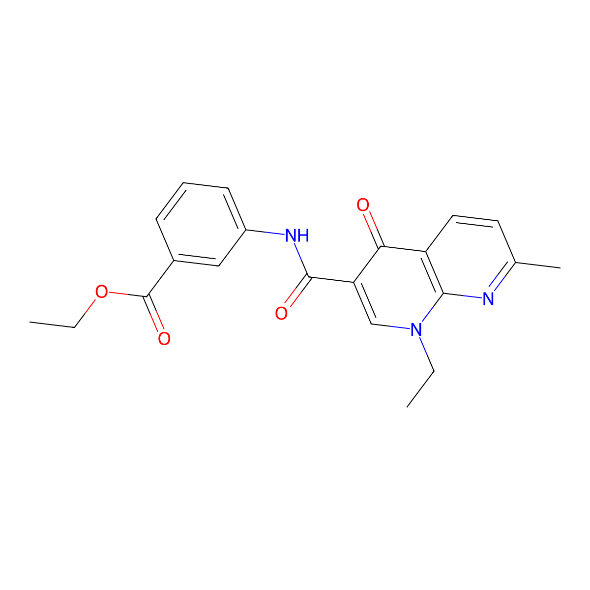 Ethyl 3-{[(1-ethyl-7-methyl-4-oxo-1,4-dihydro-1,8-naphthyridin-3-yl)carbonyl]amino}benzoate molecular structure, CAS 460737-06-8
