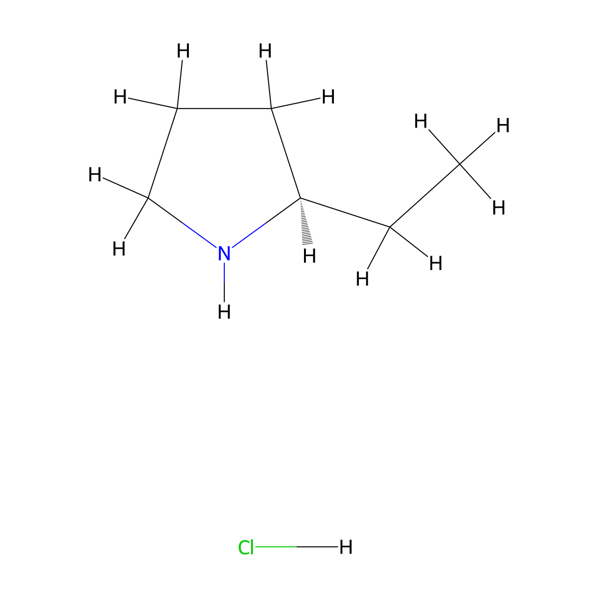 (2R)-2-Ethylpyrrolidine--hydrogen chloride (1/1) molecular structure, CAS 460748-80-5