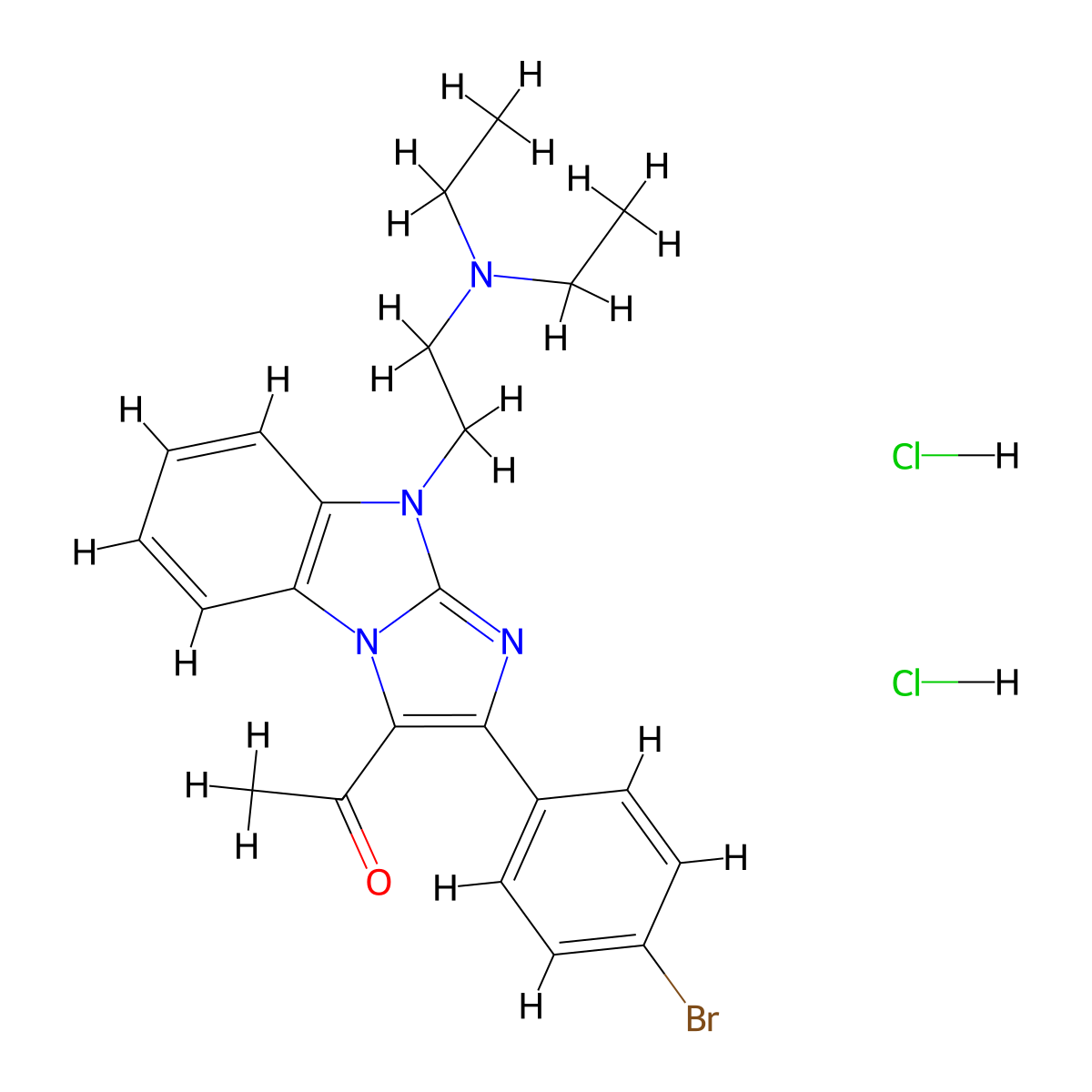 1-[2-(4-Bromophenyl)-4-[2-(diethylamino)ethyl]imidazo[1,2-a]benzimidazol-1-yl]ethanone;dihydrochloride molecular structure, CAS 460985-54-0