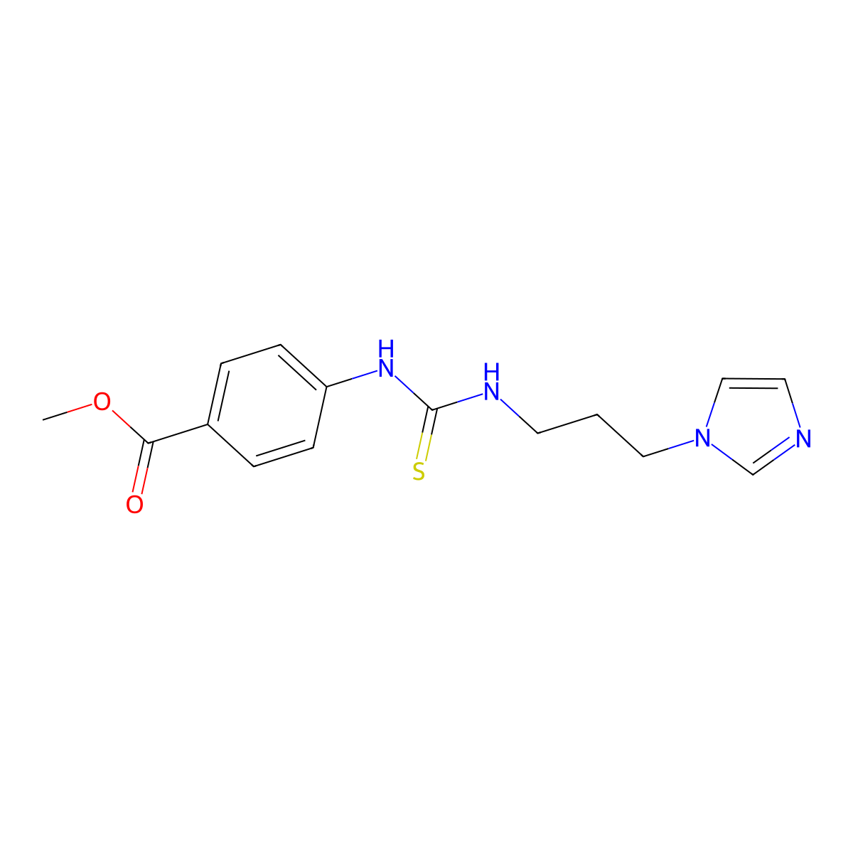 Methyl 4-[[[[3-(1H-imidazol-1-yl)propyl]amino]thioxomethyl]amino]benzoate molecular structure, CAS 460992-43-2