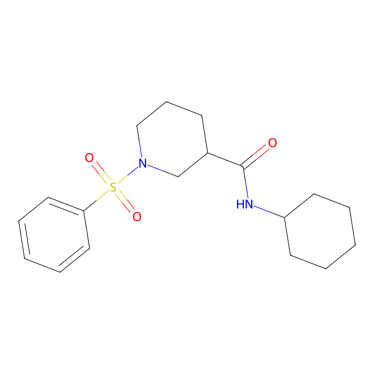 3-Piperidinecarboxamide, N-cyclohexyl-1-(phenylsulfonyl)- molecular structure, CAS 460992-88-5