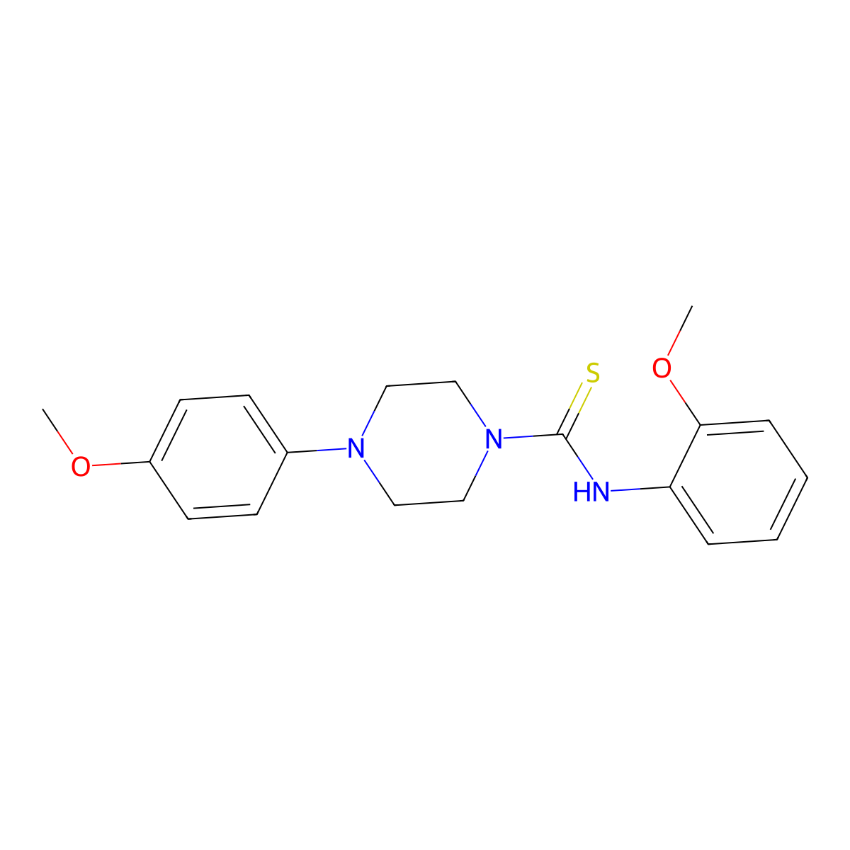 N-(2-methoxyphenyl)-4-(4-methoxyphenyl)piperazine-1-carbothioamide molecular structure, CAS 460993-10-6