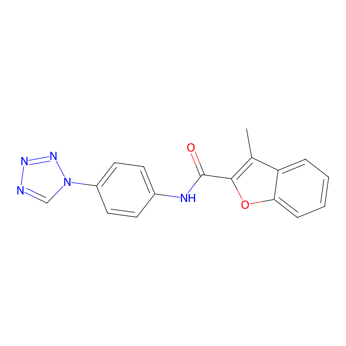 3-methyl-N-[4-(tetrazol-1-yl)phenyl]-1-benzofuran-2-carboxamide molecular structure, CAS 460993-56-0