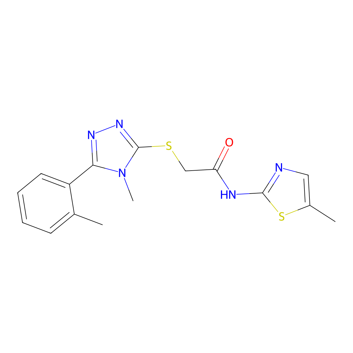 2-[[4-methyl-5-(2-methylphenyl)-1,2,4-triazol-3-yl]sulfanyl]-N-(5-methyl-1,3-thiazol-2-yl)acetamide molecular structure, CAS 460996-33-2