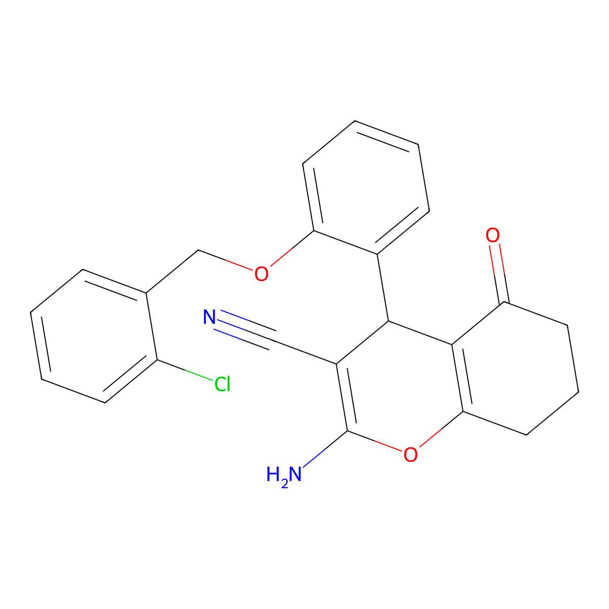 2-amino-4-{2-[(2-chlorobenzyl)oxy]phenyl}-5-oxo-5,6,7,8-tetrahydro-4H-chromene-3-carbonitrile molecular structure, CAS 4610-19-9