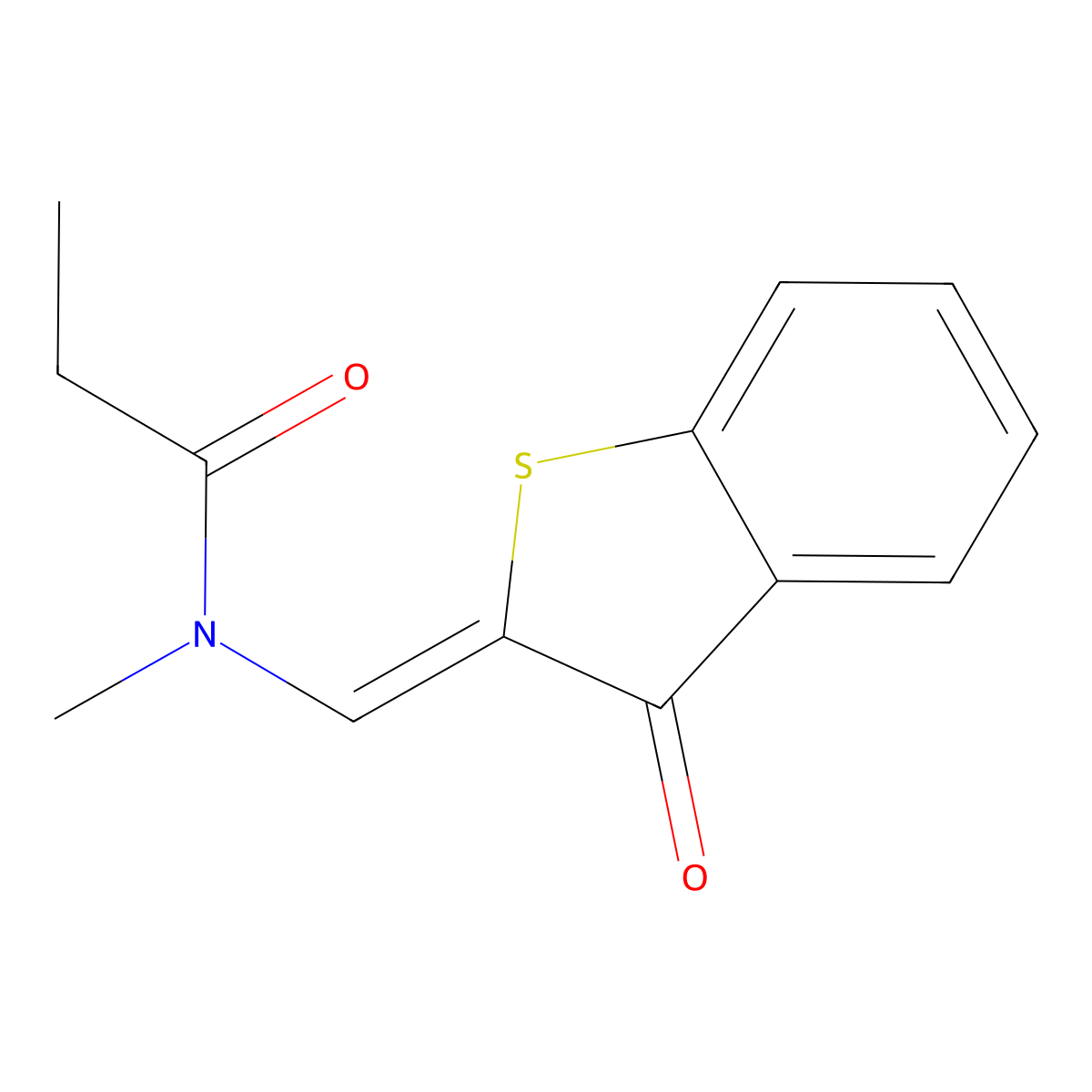N-methyl-N-[(3-oxo-1-benzothiophen-2-ylidene)methyl]propanamide molecular structure, CAS 4610-73-5