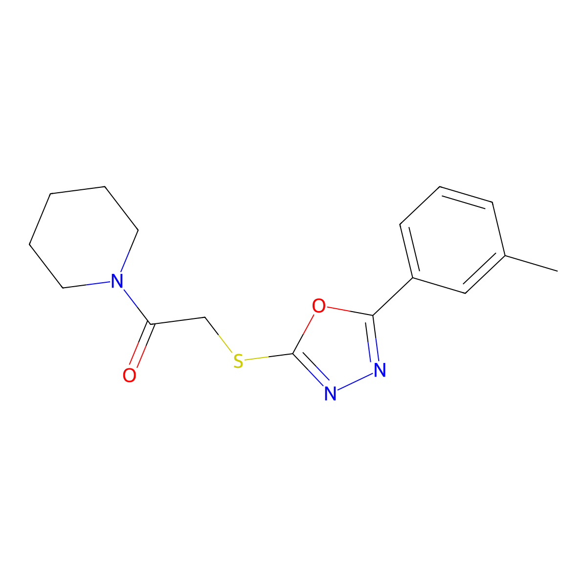 1-Piperidin-1-yl-2-(5-m-tolyl-[1,3,4]oxadiazol-2-ylsulfanyl)-ethanone molecular structure, CAS 461000-99-7
