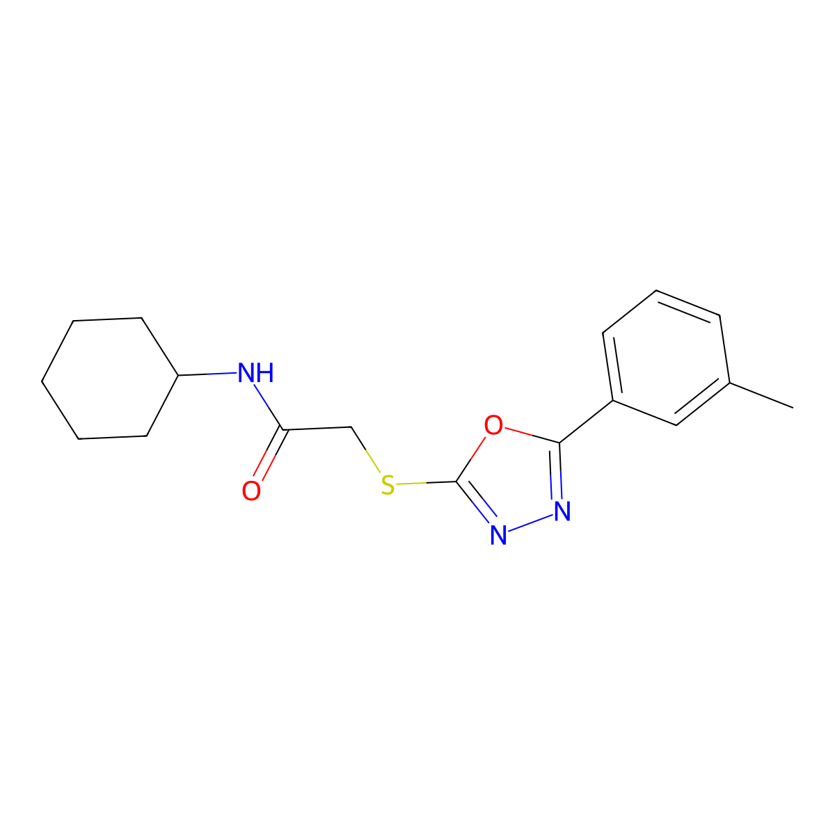 N-Cyclohexyl-2-{[5-(3-methylphenyl)-1,3,4-oxadiazol-2-YL]sulfanyl}acetamide molecular structure, CAS 461001-01-4