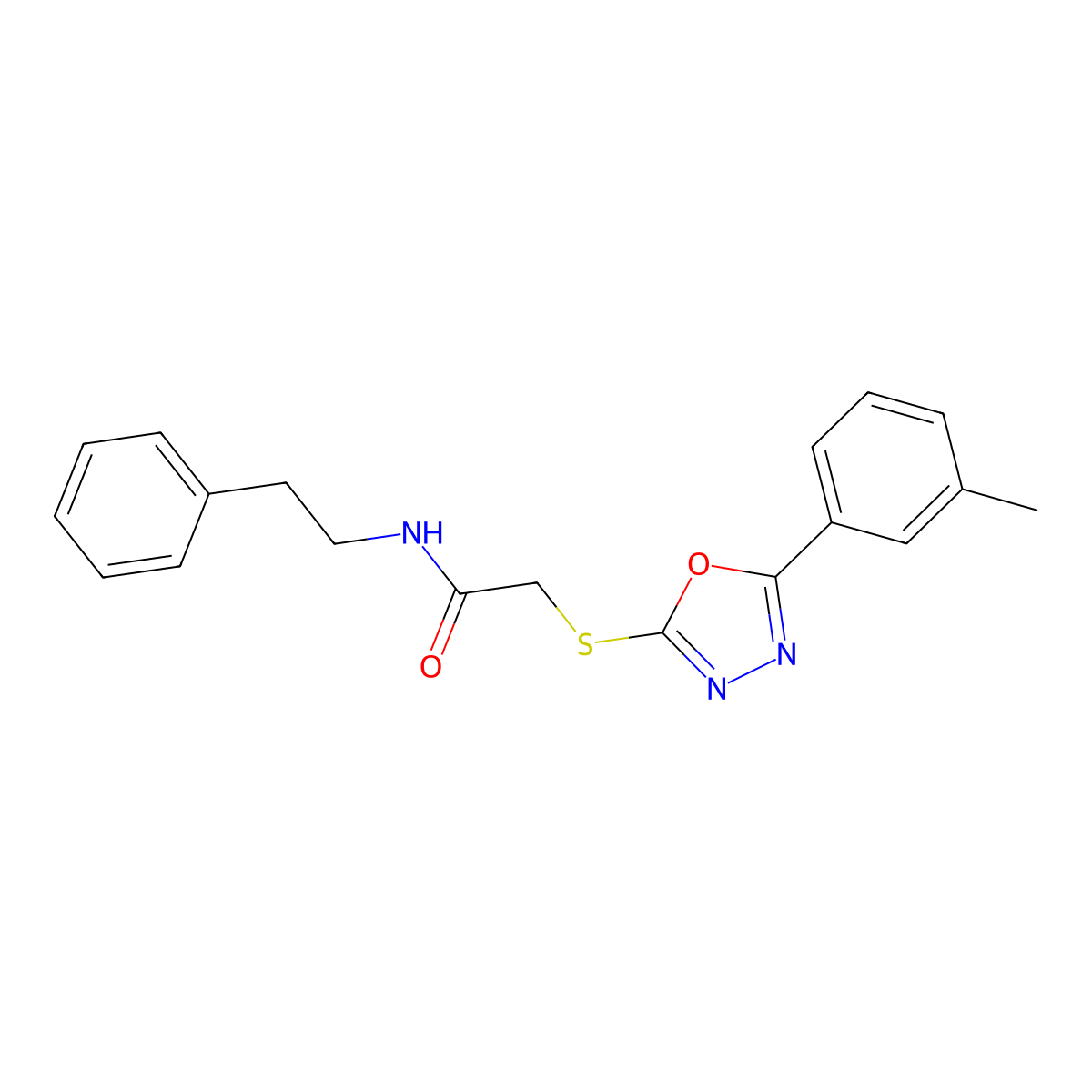 2-[[5-(3-methylphenyl)-1,3,4-oxadiazol-2-yl]sulfanyl]-N-(2-phenylethyl)acetamide molecular structure, CAS 461001-12-7