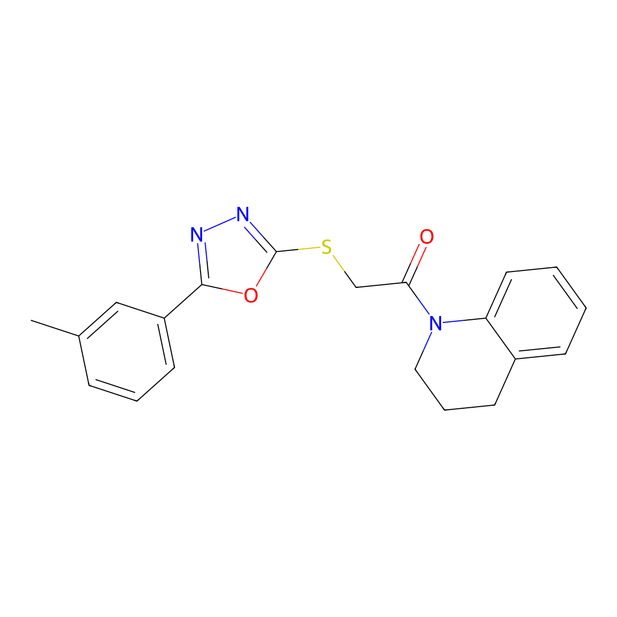 1-(3,4-dihydroquinolin-1(2H)-yl)-2-((5-(m-tolyl)-1,3,4-oxadiazol-2-yl)thio)ethanone molecular structure, CAS 461001-15-0