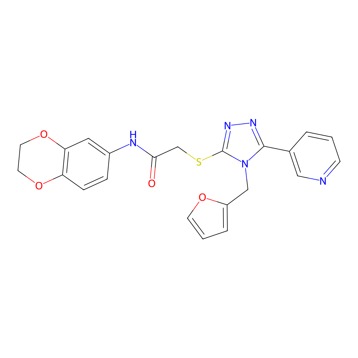 N-(2,3-dihydro-1,4-benzodioxin-6-yl)-2-{[4-(furan-2-ylmethyl)-5-(pyridin-3-yl)-4H-1,2,4-triazol-3-yl]sulfanyl}acetamide molecular structure, CAS 461013-35-4
