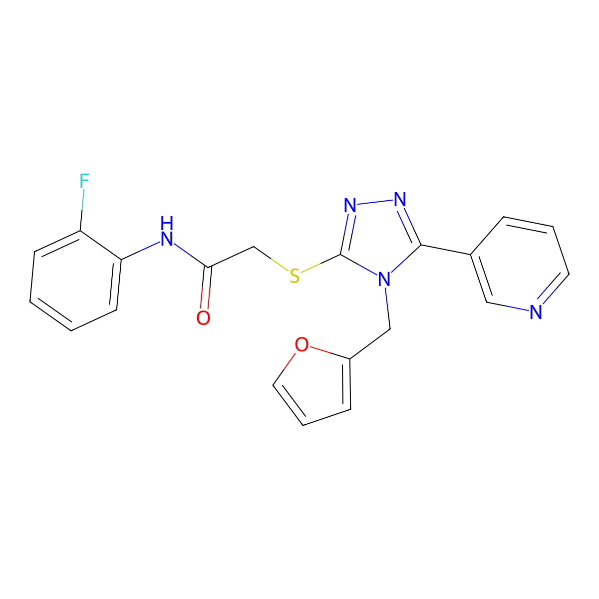 N-(2-fluorophenyl)-2-{[4-(furan-2-ylmethyl)-5-(pyridin-3-yl)-4H-1,2,4-triazol-3-yl]sulfanyl}acetamide molecular structure, CAS 461013-37-6
