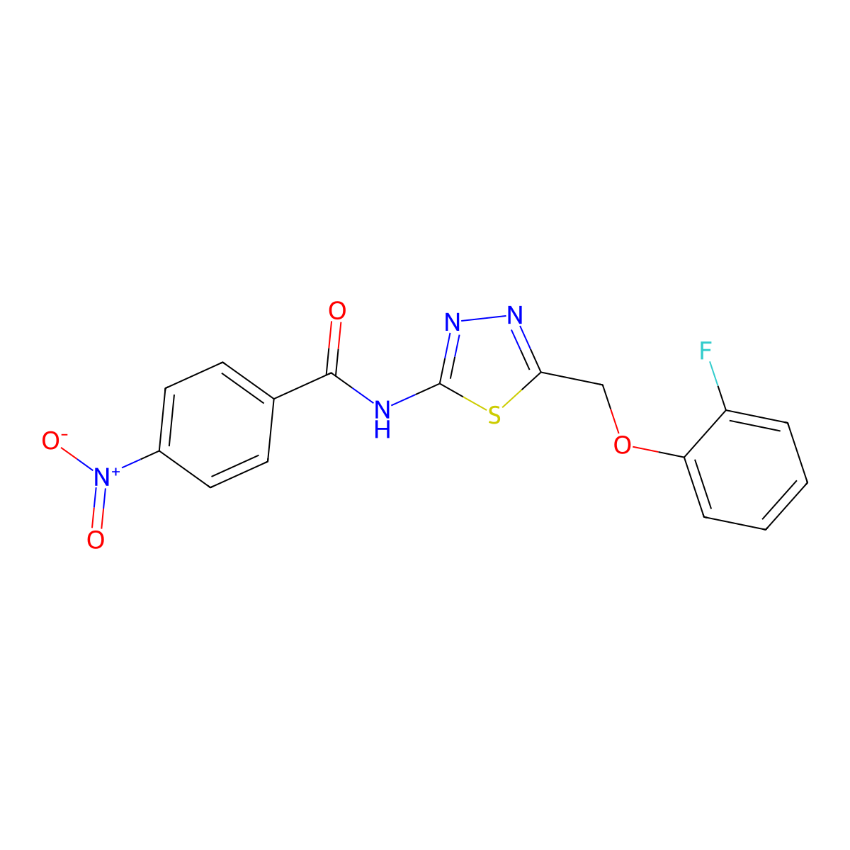N-(5-((2-fluorophenoxy)methyl)-1,3,4-thiadiazol-2-yl)-4-nitrobenzamide molecular structure, CAS 461014-60-8