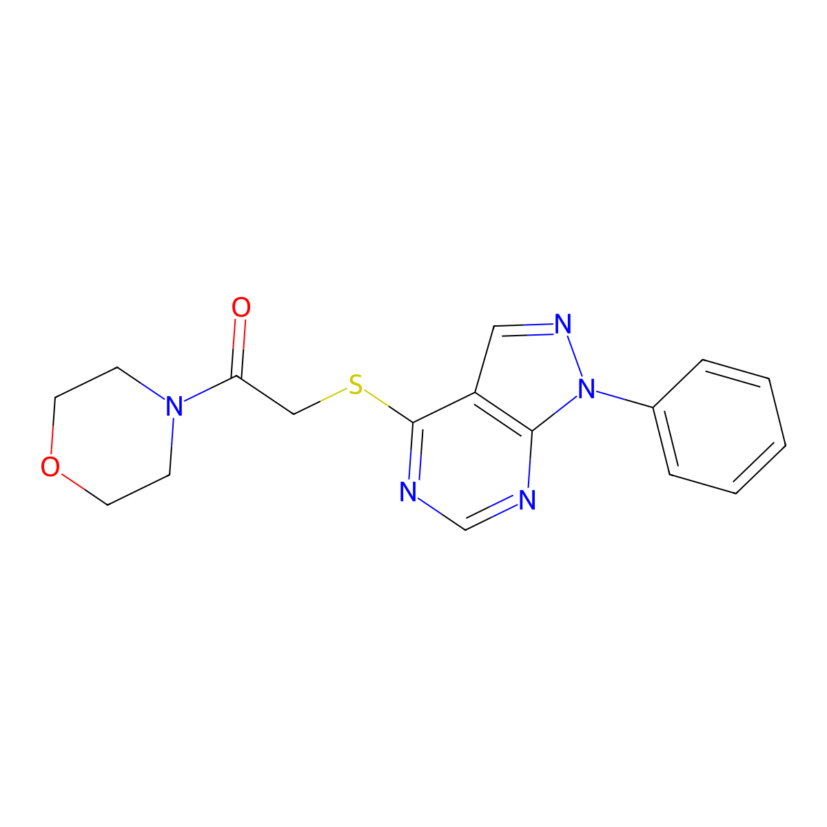 1-morpholino-2-((1-phenyl-1H-pyrazolo[3,4-d]pyrimidin-4-yl)thio)ethanone molecular structure, CAS 461017-86-7