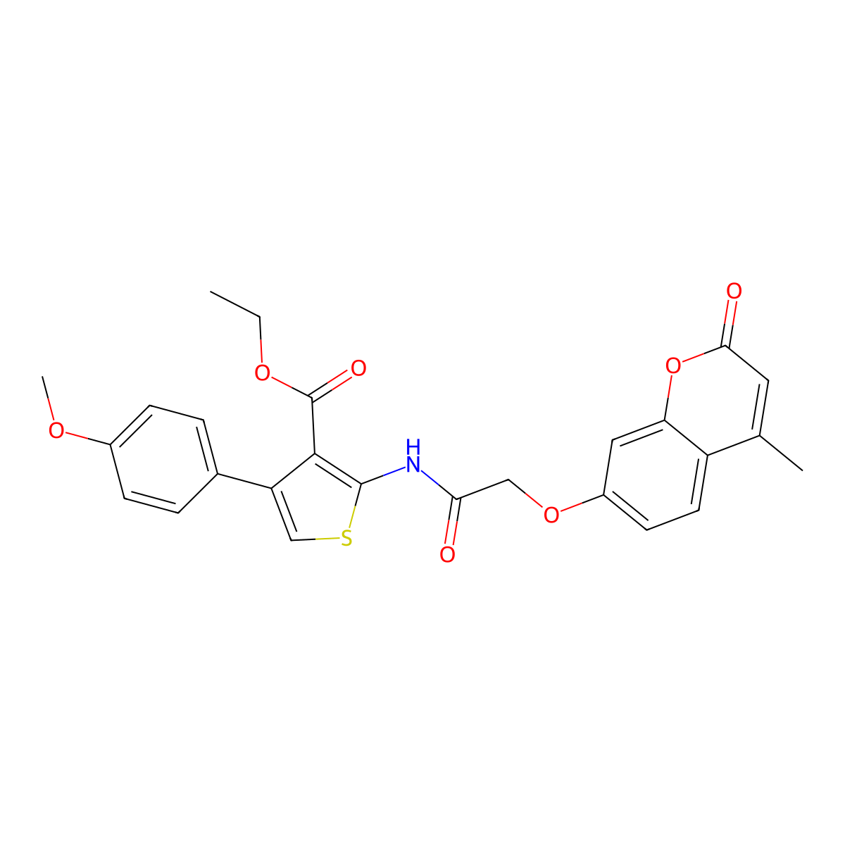 4-(4-Methoxy-phenyl)-2-[2-(4-methyl-2-oxo-2H-chromen-7-yloxy)-acetylamino]-thiophene-3-carboxylic acid ethyl ester molecular structure, CAS 461027-21-4