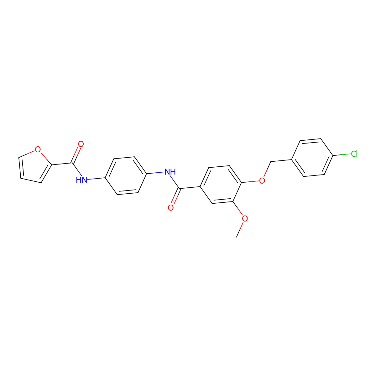 N-[4-[[4-[(4-chlorophenyl)methoxy]-3-methoxybenzoyl]amino]phenyl]furan-2-carboxamide molecular structure, CAS 461032-28-0