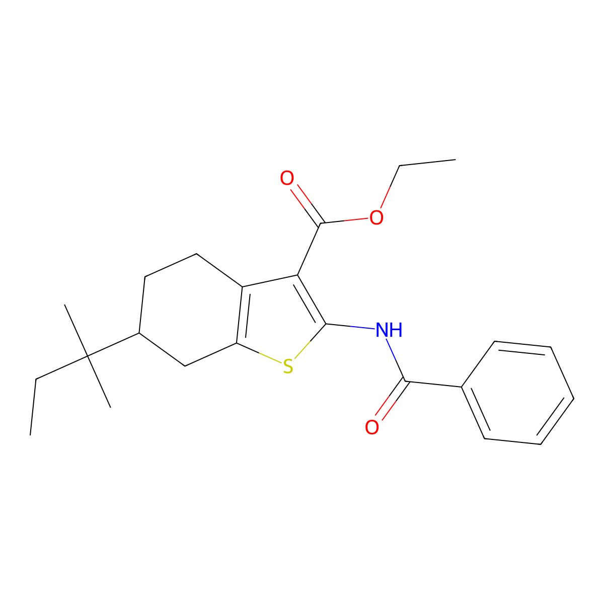 Ethyl 2-benzamido-6-(2-methylbutan-2-yl)-4,5,6,7-tetrahydro-1-benzothiophene-3-carboxylate molecular structure, CAS 461032-95-1