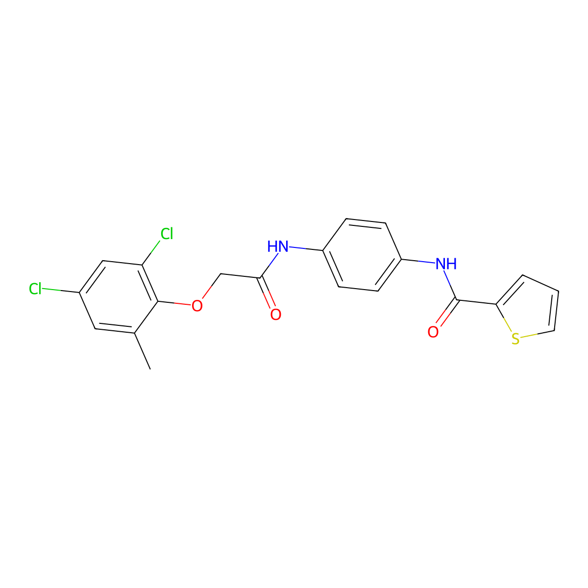 N-{4-[2-(2,4-dichloro-6-methylphenoxy)acetamido]phenyl}thiophene-2-carboxamide molecular structure, CAS 461033-13-6