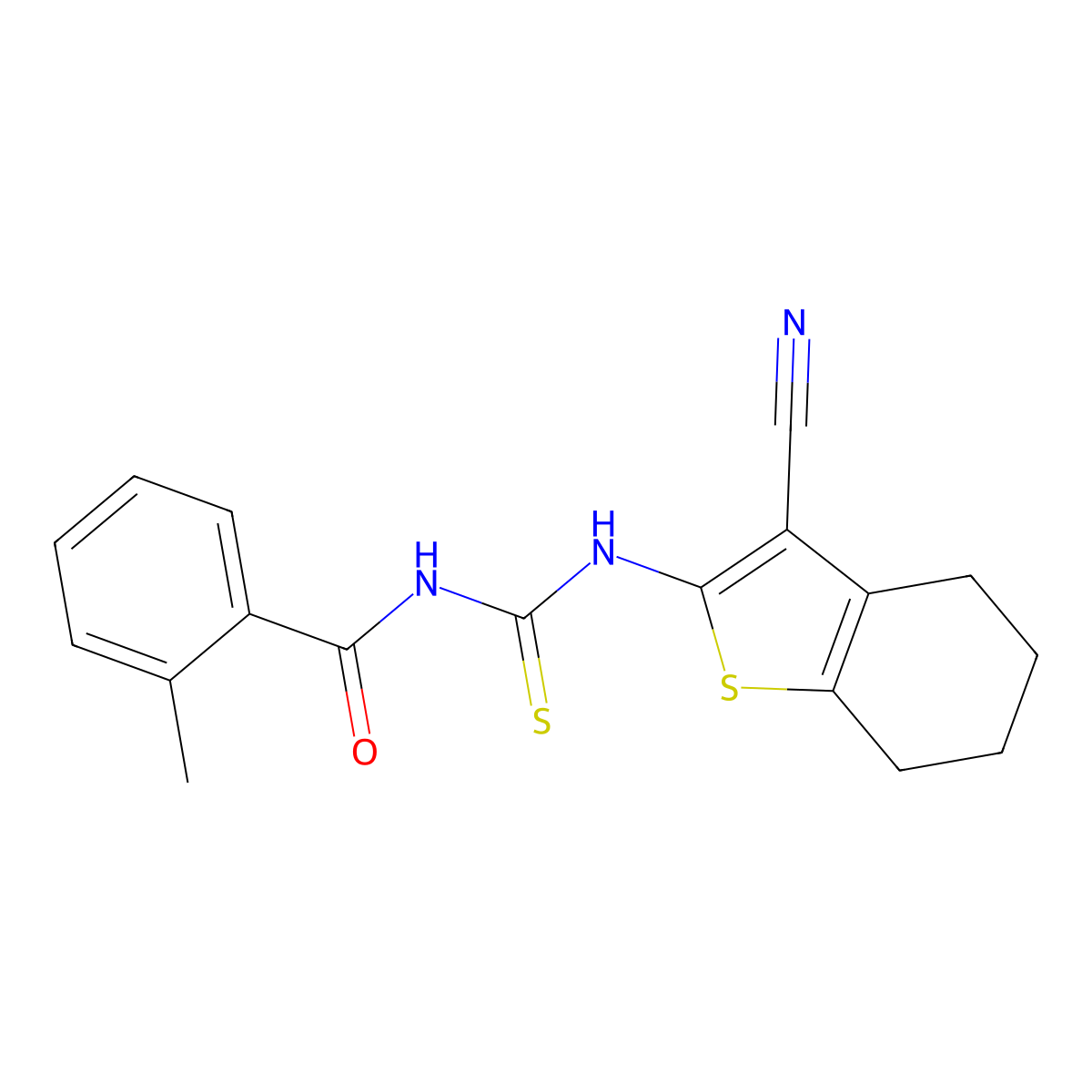 N-[(3-cyano-4,5,6,7-tetrahydro-1-benzothiophen-2-yl)carbamothioyl]-2-methylbenzamide molecular structure, CAS 461033-35-2