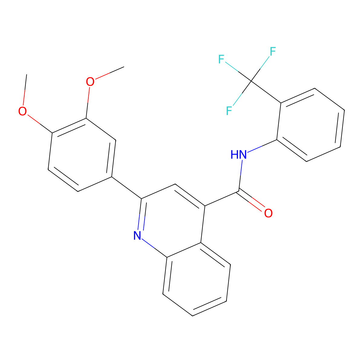 2-(3,4-dimethoxyphenyl)-N-[2-(trifluoromethyl)phenyl]quinoline-4-carboxamide molecular structure, CAS 461033-49-8